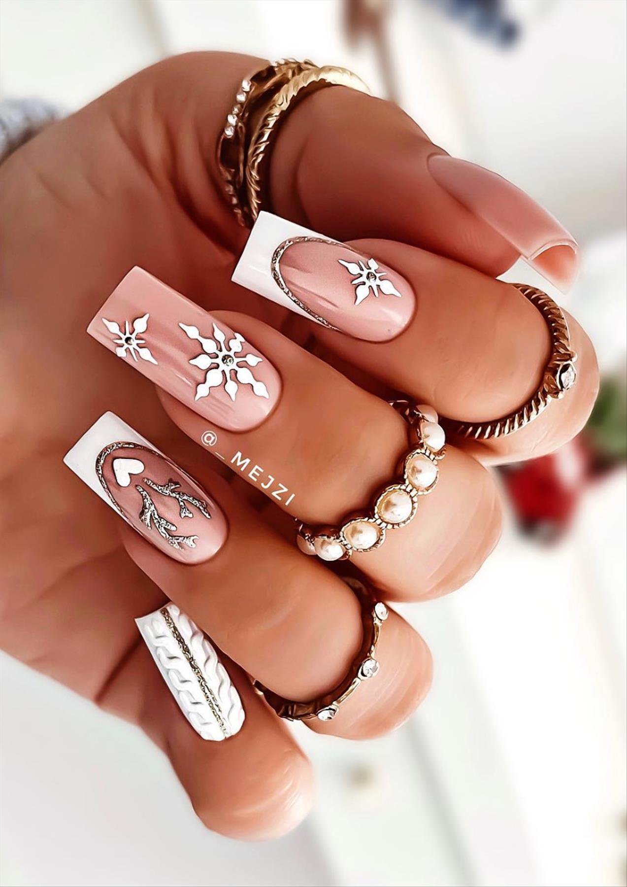 Attractive Winter coffin nails with snowflakes