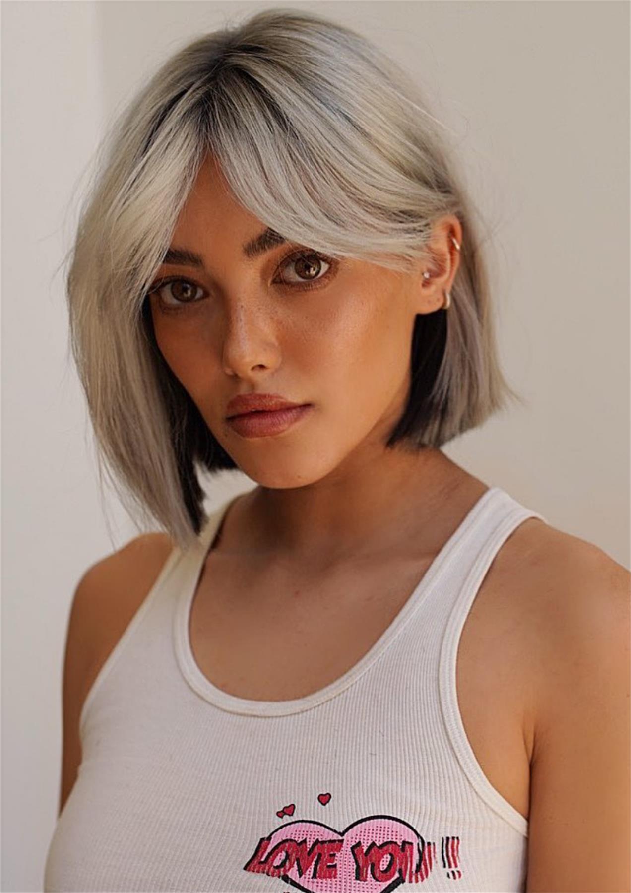 Cool Silver and white highlights on black hair peekaboo hair color looks for brunette
