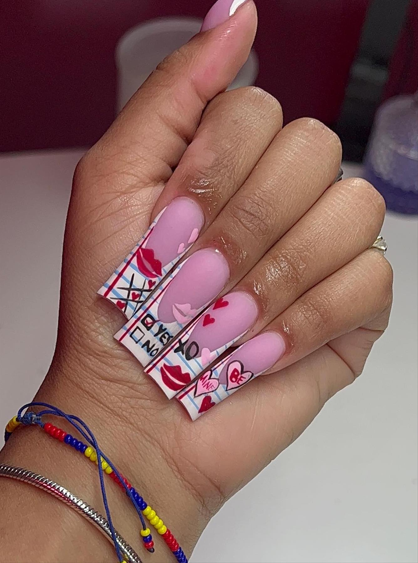 Romantic Valentine's Day nail designs for long coffin nails